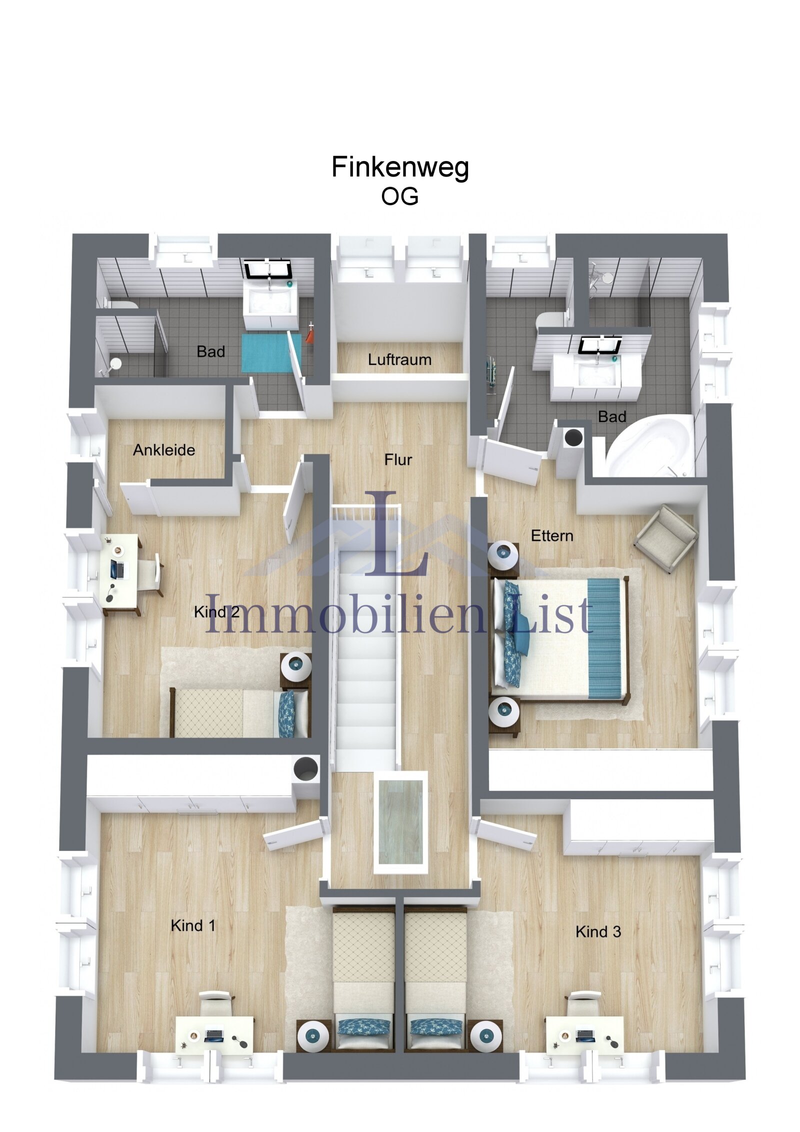 Finkenweg - OG - 3D Floor Plan